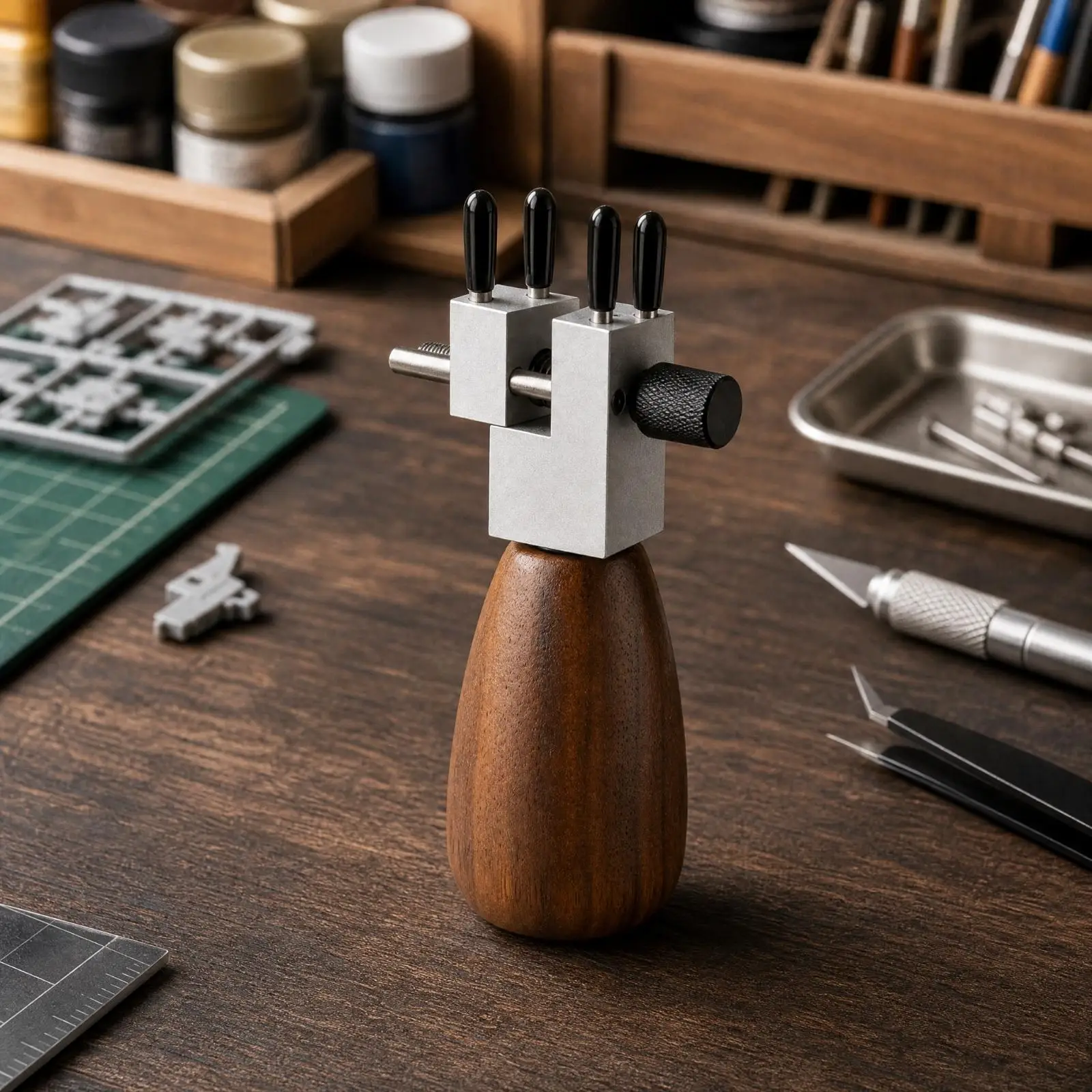 Compact Handheld Vise Tool with Wooden Grip Adjustable Clamp for Fine Painting Assembly Model Hobbyist Mechanical Tool