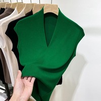 Women Summer Sweater Ice Silk Sleeveless Solid Color Knit Pullover V Neck Korean Fashion Style Female Tank Top Clothing