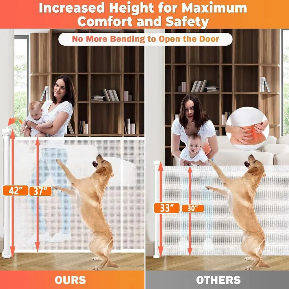 Porte rétractable extra large 236 pour bébé et chien – Barrière de sécurité en maille haute 37 pour grands espaces