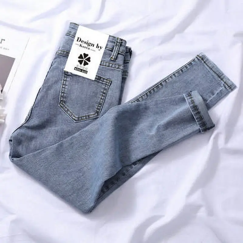 

High Waist Stretchy Women's Jeans Spring Summer New Style Slim Fit Thin Pencil Pants Elastic Denim Trendy Tight Fit Black