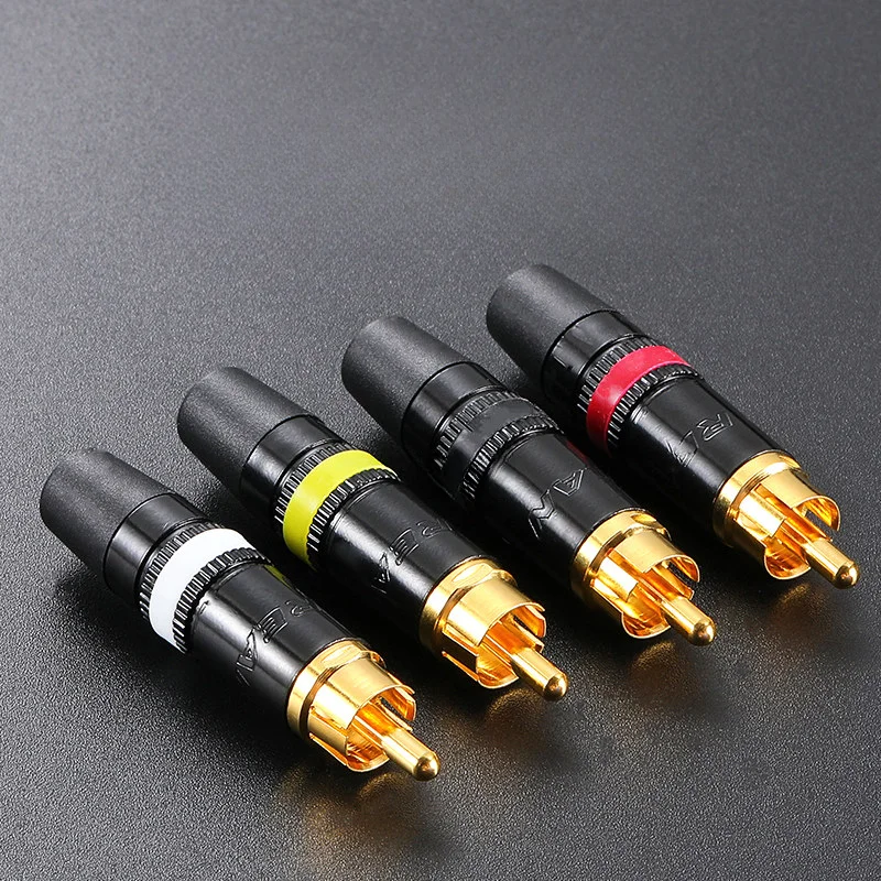 NYS366BG RCA Audio Video Connector Plug 24K Gold Plated with Colored Ring Solder Terminal for Hi-Fi Turntable Speaker DVD Player