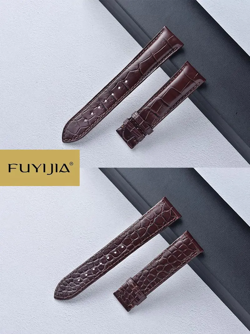 

FUYIJIA Роскошный универсальный ремешок для часов на заказ, двусторонний ремешок ручной работы из крокодиловой кожи, браслет с пряжкой-бабочкой из кожи аллигатора