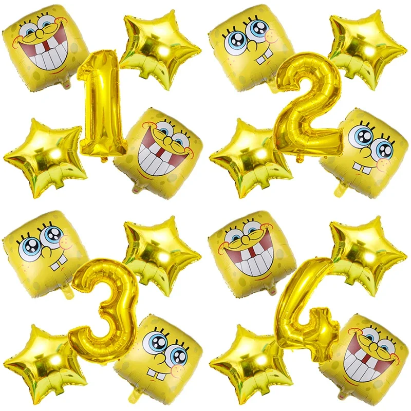 5pcs Cartoon SpongeBob SquarePants expression Balloons 32inch Gold Number Foil Balloon Babyshower Kids Birthday Party Decoration