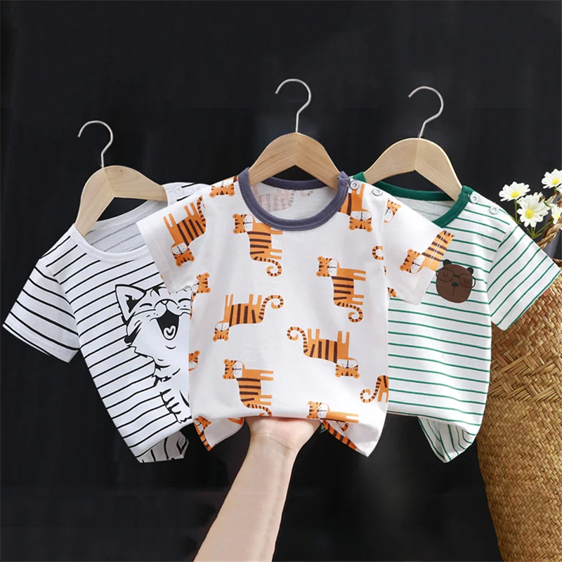 Summer Baby T-shirt Fashion Cartoon Girls Tees Short Sleeve Cotton Boys Tops Korean Casual Kids Clothes for 0-7Y Cheap Stuff