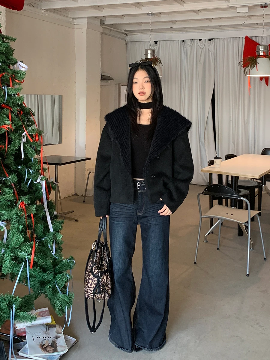 Modne luźne jeansy z szerokimi nogawkami, niebieskie, z wysokim stanem, damskie, jesienno-zimowe, nowe, modne spodnie typu flare marki G Sle