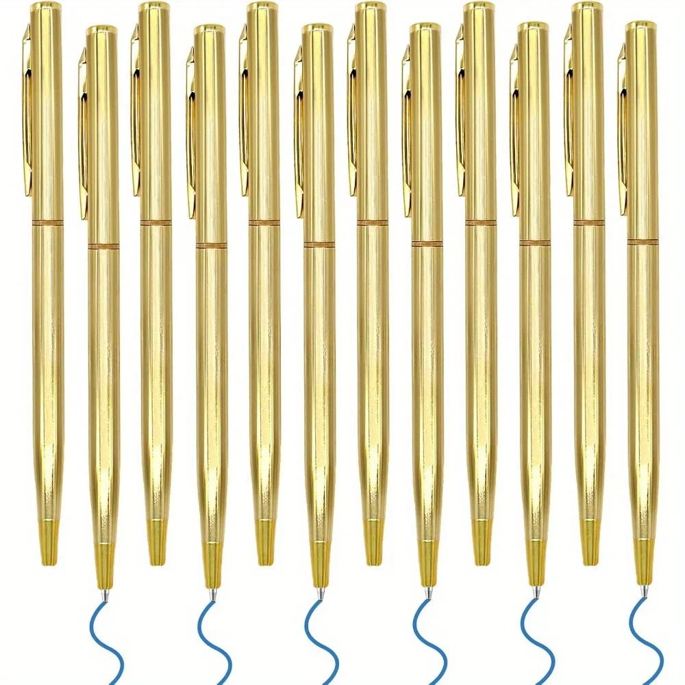 12 Stück schmale goldene Kugelschreiber, schwarze Tinte, 1 mm – schwarze Tinte, schönes Geschenk für Geschäftsbüro, Studenten, Lehrer, Hochzeit, Weihnachten – Detail 1