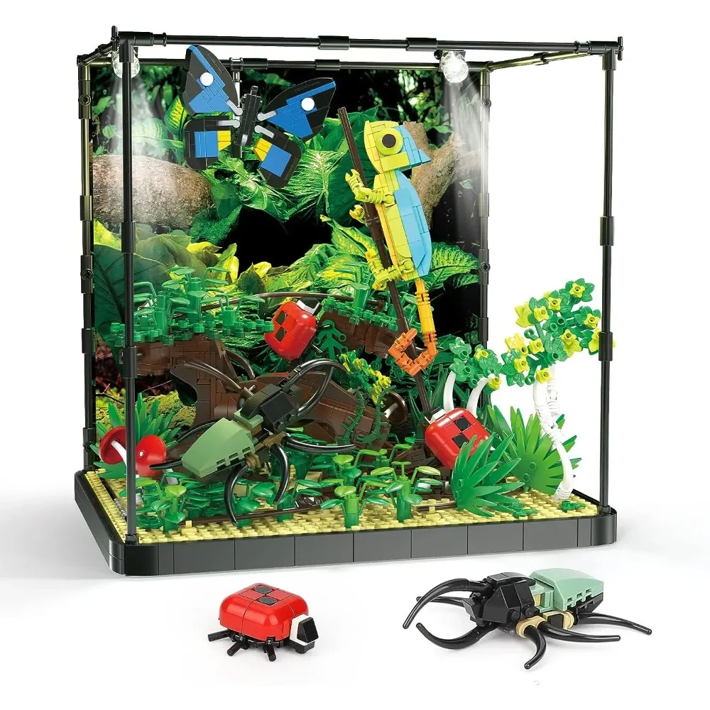 1358pcs MOC Tropical Forest Crawl Pet Box Building Block Butterfly Lizard Model Brick Children's Toy Gift Home Decoration