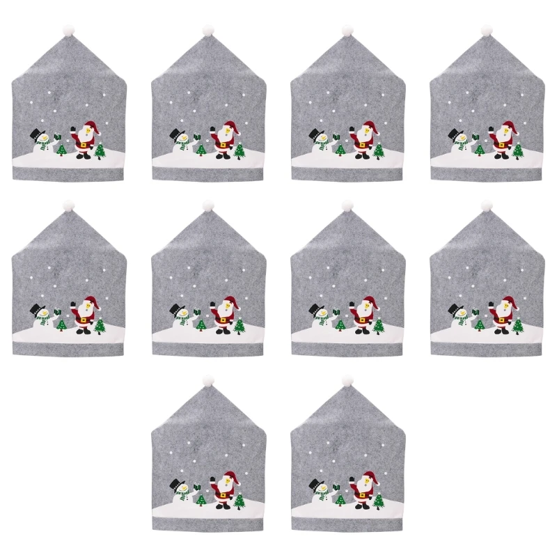 Funda para silla Christmas Spirit, juego 10 fundas con gorro Papá Noel para cocina y oficina, reemplazo fundas para