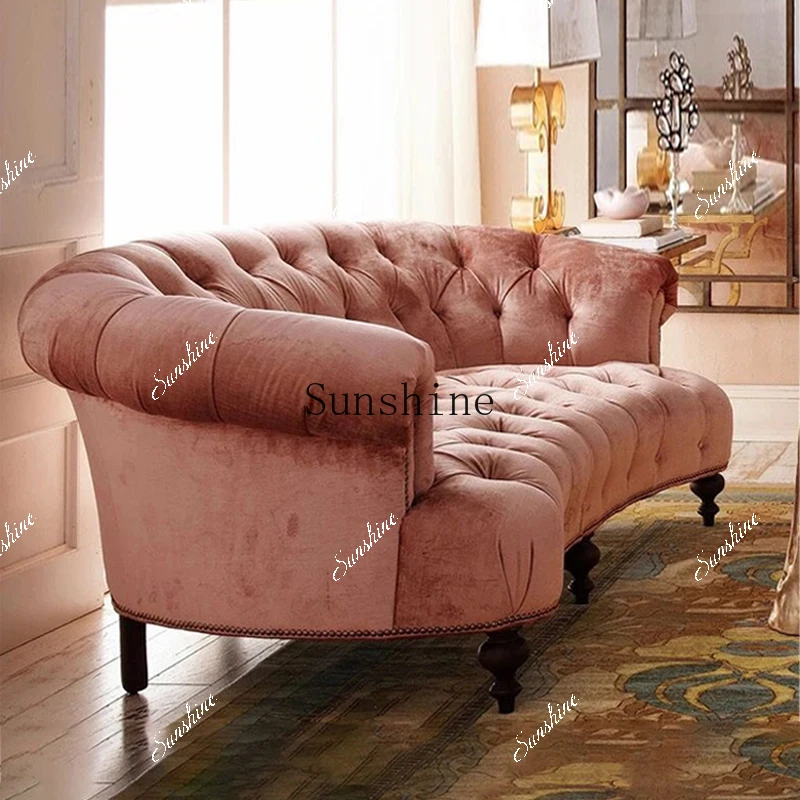 Modern simple curved double leather/fabric rivet sofa size apartment high-end  FT