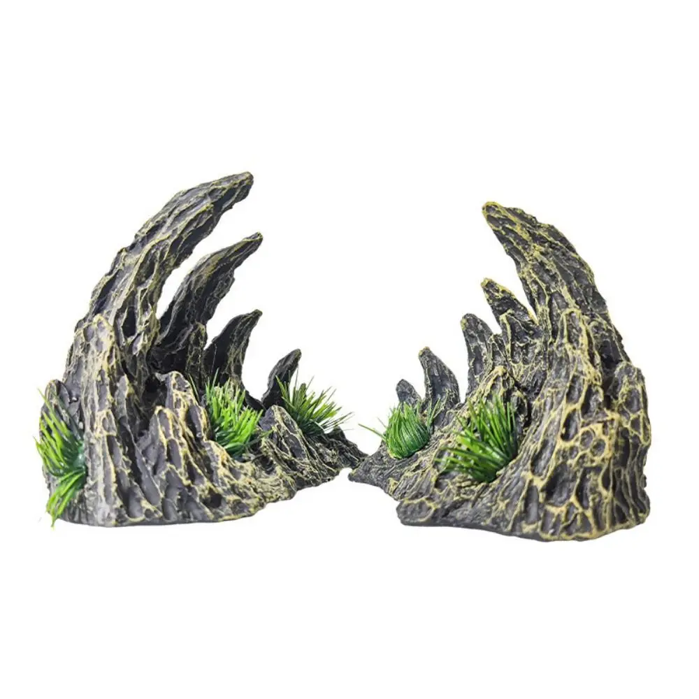 2pcs/set Decorative Simulated Ravine Ornament Resin Lifelike Fish Hiding Cave Shelter Rockery Dragon Bone Landscaping Stones