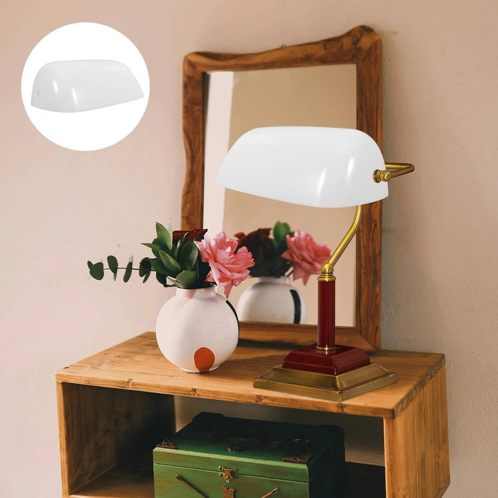

White Plastic Bankers Lamp Shade Replacement Retro Lampshade for Desk Bedside Table Lamp Soft Glare Free Light Cover