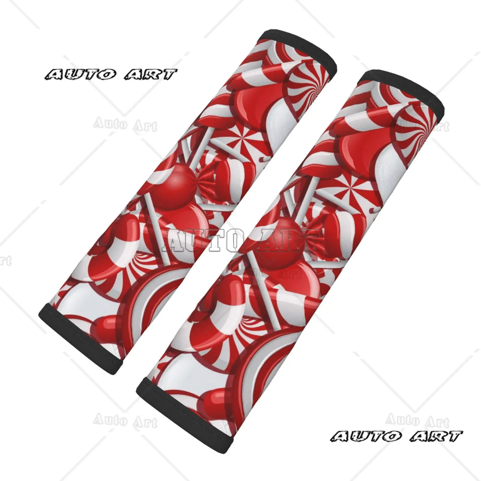 Car Seat Belt Cushion Candy Christmas Print 2-piece Set Shoulder Protection Comfortable Seat Belt Shoulder Strap Luggage Strap