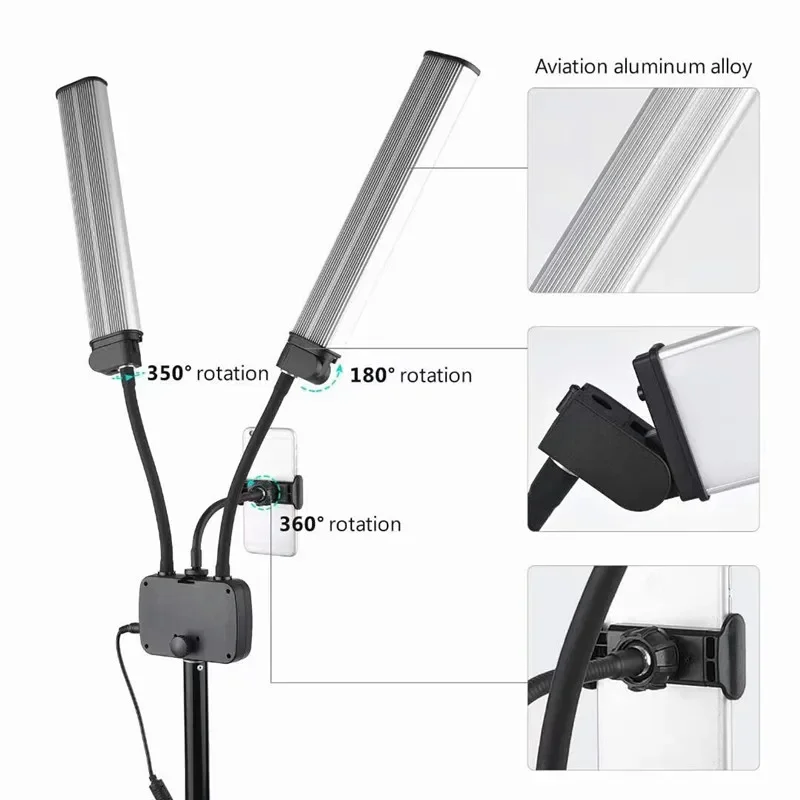45W LED Video Light Double Arms Fill LED Light Selfie Light Long Strips LED Light for Photo Studio Live Broadcast Tiktok Stream