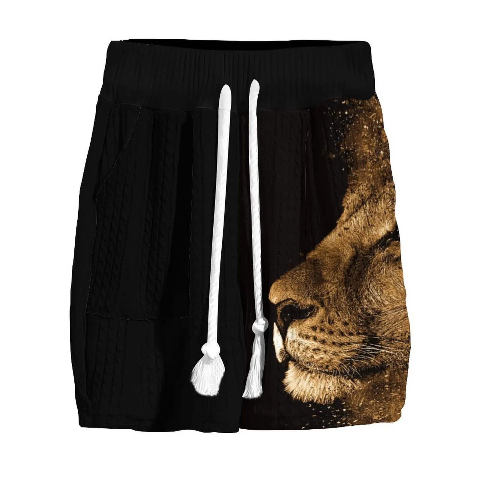 2024Summer lion animal print jacquard knitted men\'s set with oversized short sleeved V-neck top and shorts two-piece set