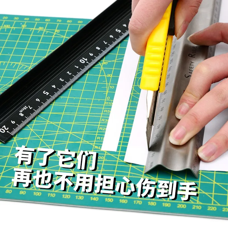 Multi-function Aluminum Alloy Hand Protective Ruler Non-slip Straight Ruler Wood Cutting Straight Woodworking Ruler Tool