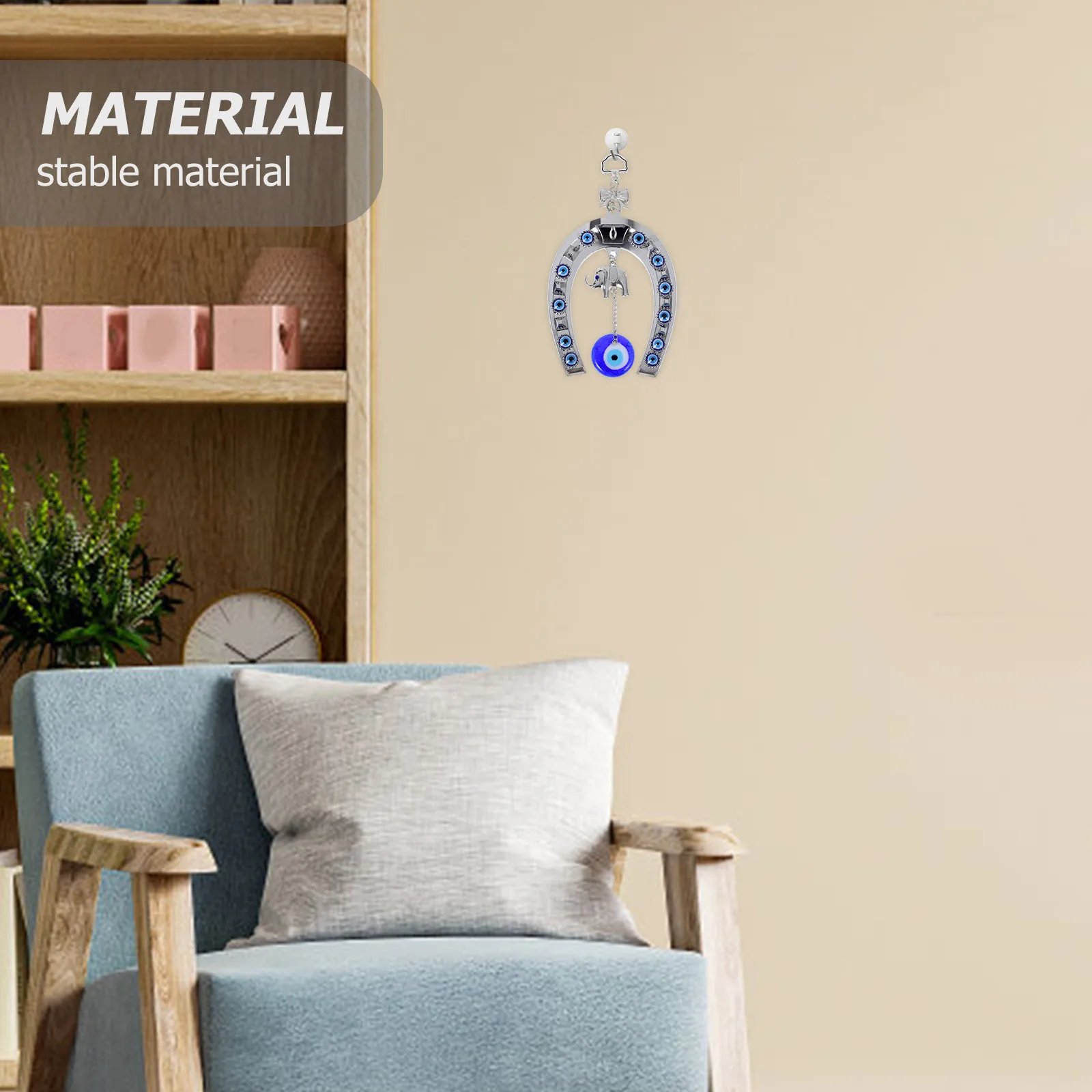 

Turkish Evil Eye Hanging Decor Blue Horseshoe Pendant with Elephant Symbol for Home Wall Car Window Interior Car Pendant