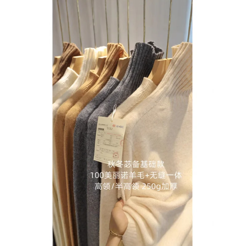 

G110303~Half-High Collar+High Collar 100Merino Full Wool Seamless plus All-Match Sweater Thick for Women24Autumn and Winter