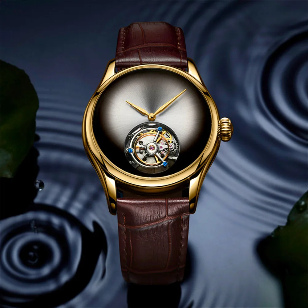 AESOP Men's Skeleton Real Tourbillon Wrist Watch Sapphire Crystal Mechanical Hand-Wind Waterproof Luminous Luxury Wristwatch