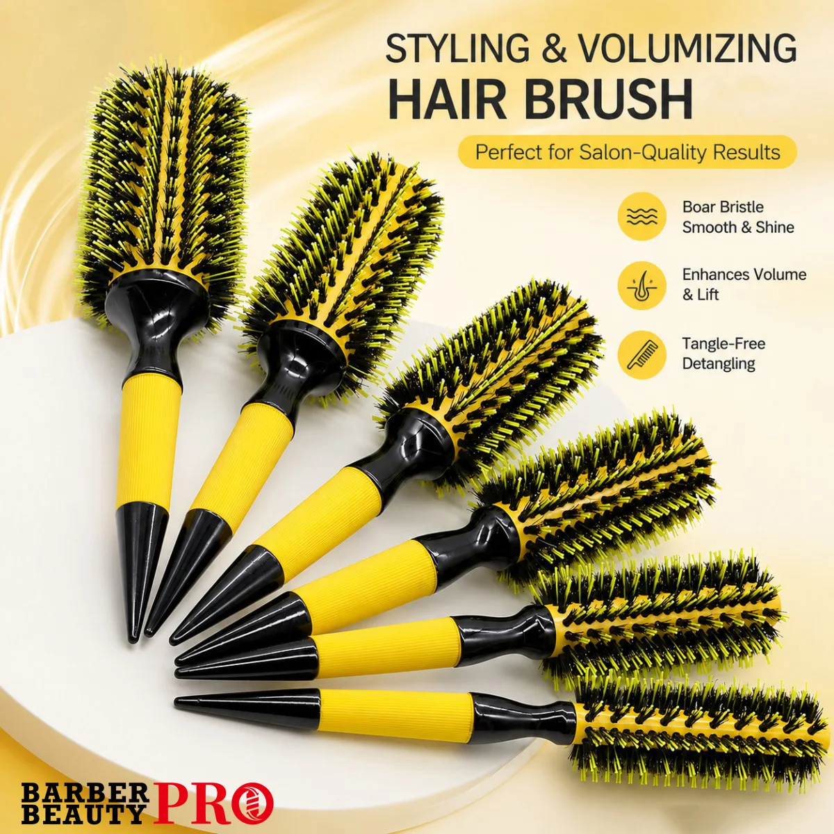 Boar Bristle Round Hair Brush Hair Comb Salon Barber Home Use Hair Styling Roller Brush for Volume Curling Blow Drying
