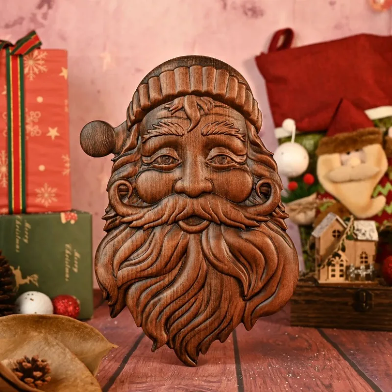 Christmas Wood Santa Claus Wall Decoration Sculpture Home Furnishing Woodcarving Ornaments