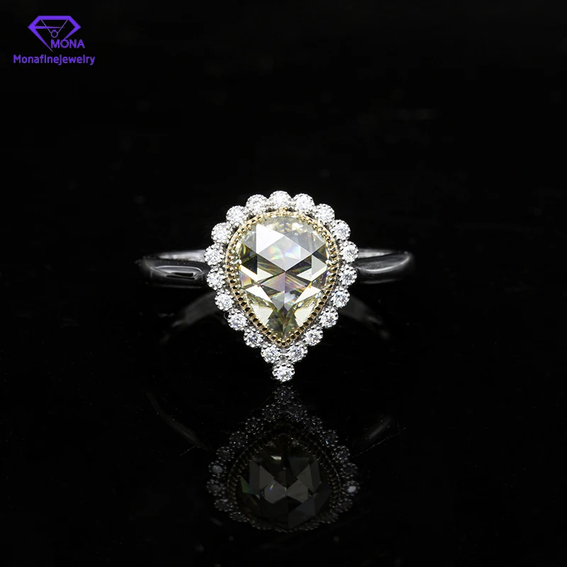 Colorful Moissanite Diamond 18K 4*6mm D Color Rose Cut Waterdrop Around Small Gemstones With Certificate