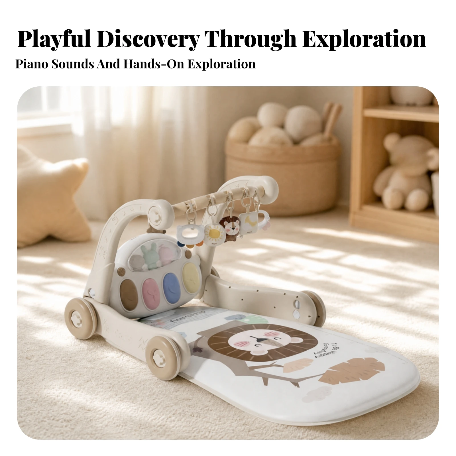 Baby Activity Gym with Padded Mat Non Lion-Themed Infant Gym Gym Tummy Time Playground Easy to Assemble Secure for Babies