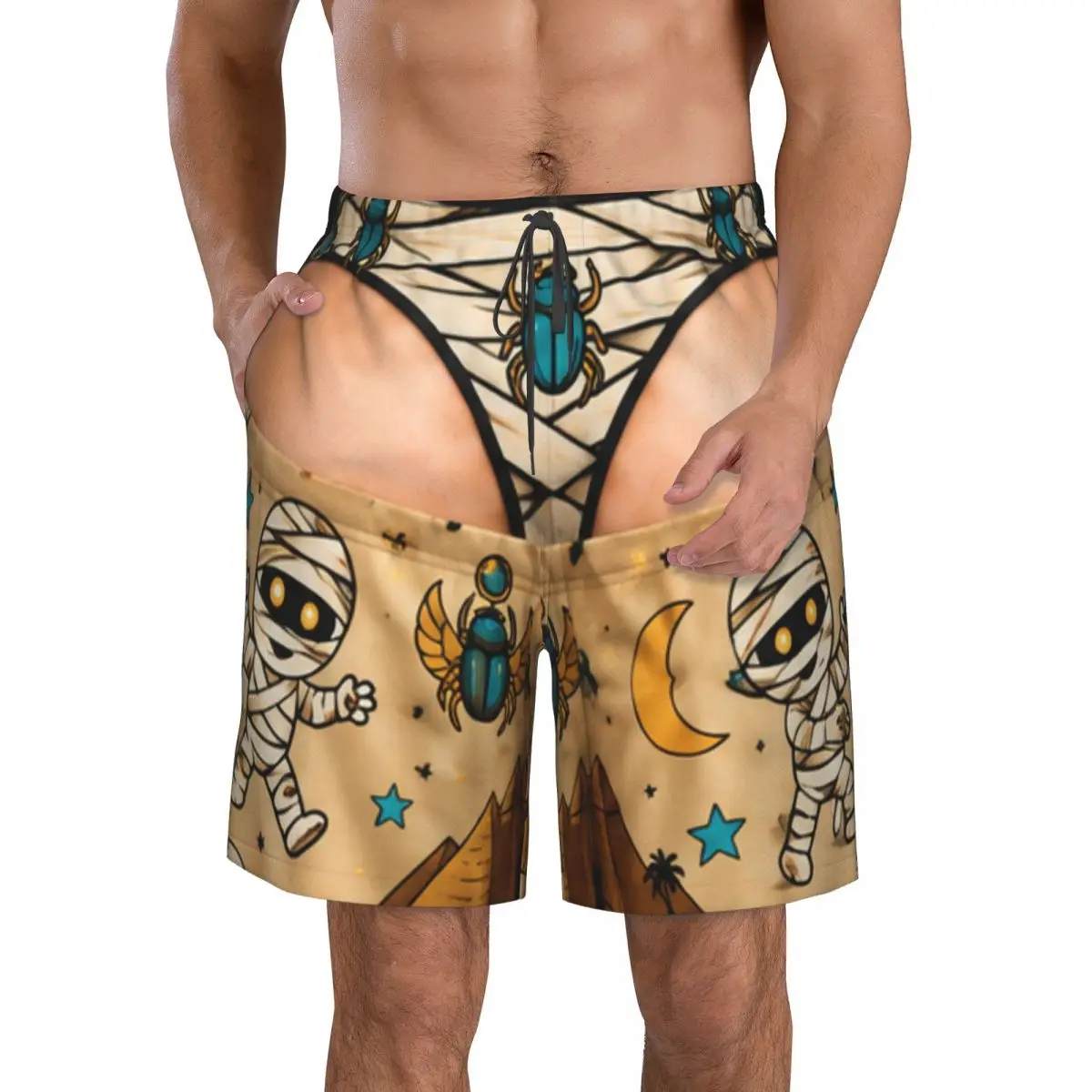 Funny Sexy Halloween Spider Web Spooky Gothic Raven Witchy Zombie Pumpkin Men's Swim Trunks Quick Dry Beach Shorts for Holiday