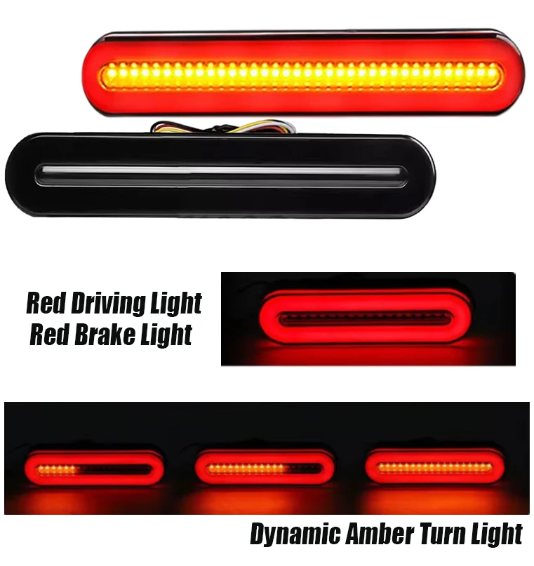 9.17in Trucks LED Trailer Tail Light Halo Ring Car Brake Stop Light Amber Dynamic Sequential Flowing Turn Signal Lamp Indicator