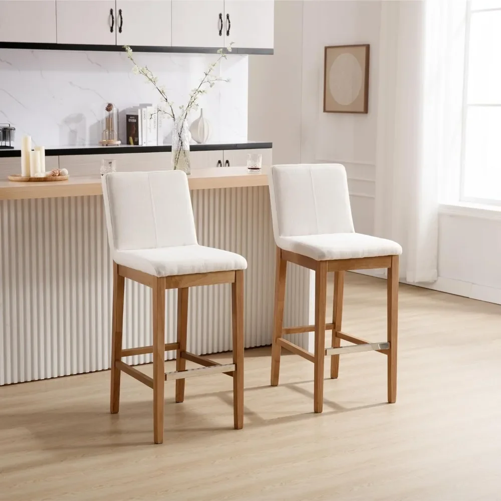 

30 Inch Bar Stools Set of 2 Farmhouse Upholstered Bar Stools with Back Support， Rustic Wooden White Armless Barstools.