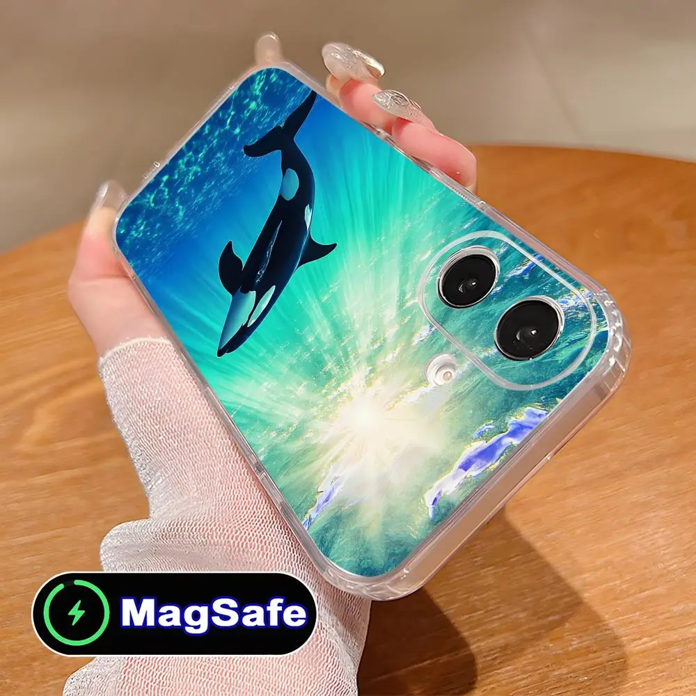 

Чехол для мобильного телефона Orcas Whale для iPhone 17, 16, 15, 14, 13, 12, 11 Air Pro Max Plus Mini Magsafe, прозрачный цветной чехол для смартфона