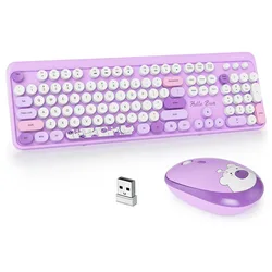 Ergonomic 2.4G Plug and Play Wireless Keyboard and Mouse Combo 104 Keys Coloful Retro Round Keycaps Wireless Keyboard