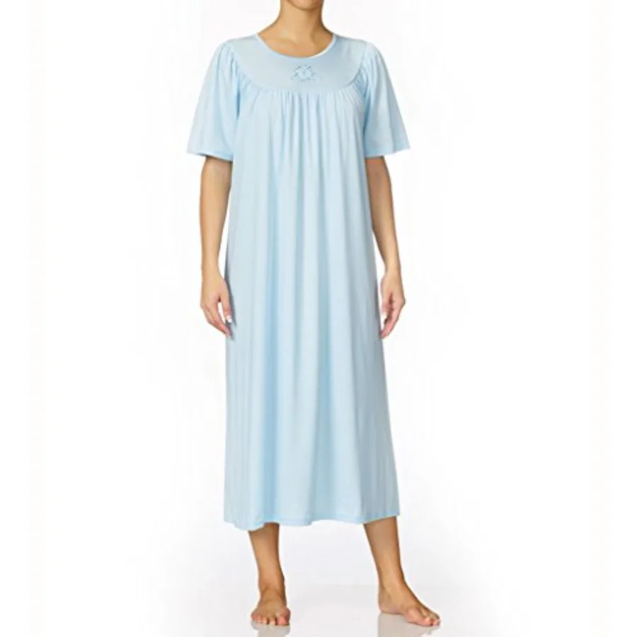 Women's Soft Cotton Nightgown Classic Short-Sleeved Summer Nightdress, 100% Soft Cotton, 47 in