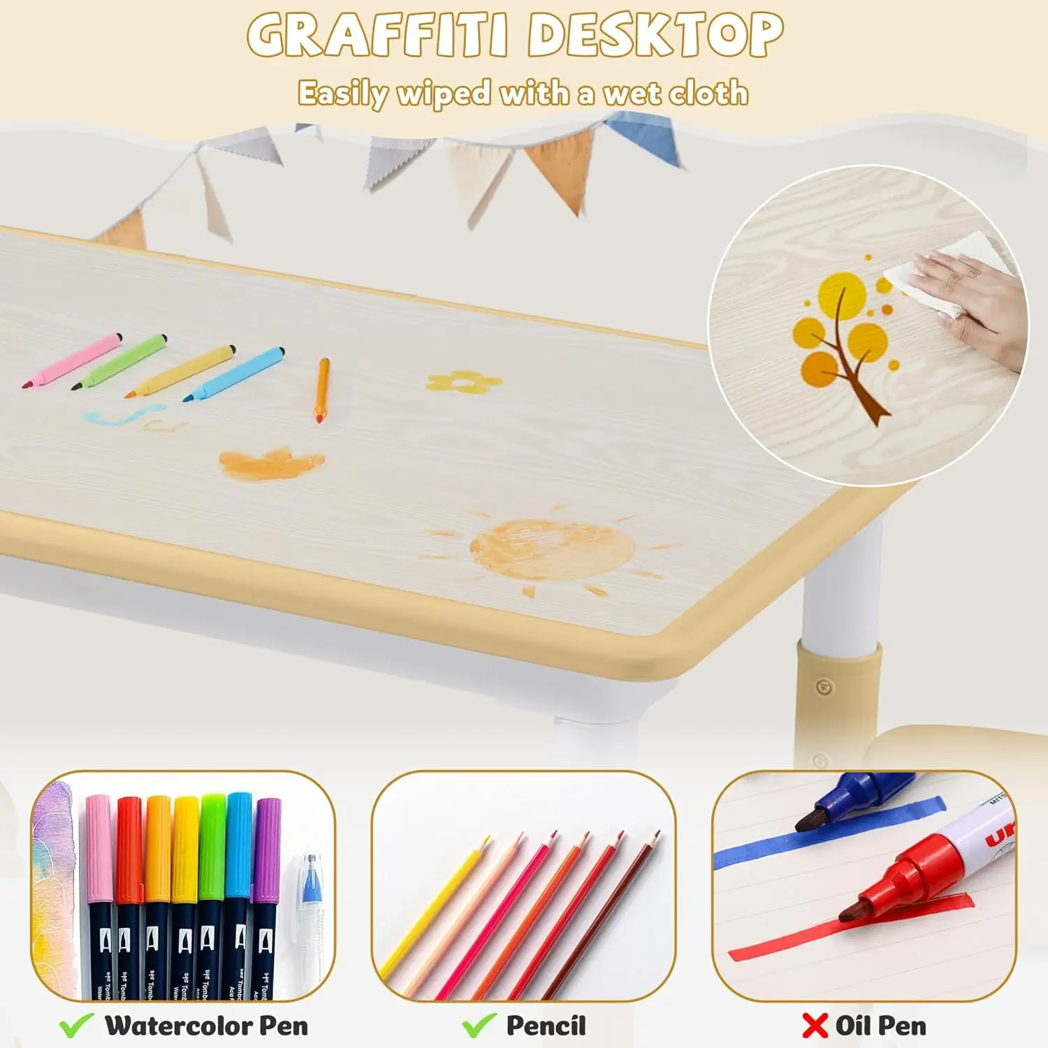 Ensemble de table et chaise réglables pour tout-petits, bureau graffiti, multi-activités pour enfants, recommandé
