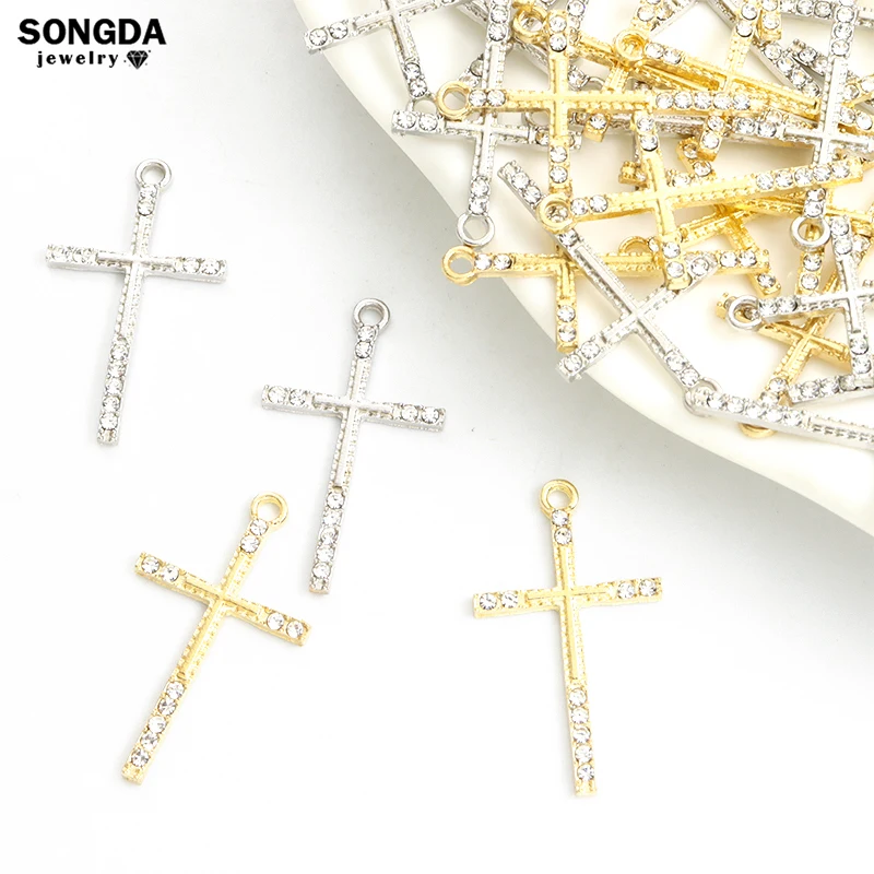 10pcs Fashion Cross Crystals Metal Charms Jesus Crucifix Rhinestones Alloy Pendants for DIY Religion Gothic Punk Jewellry Making