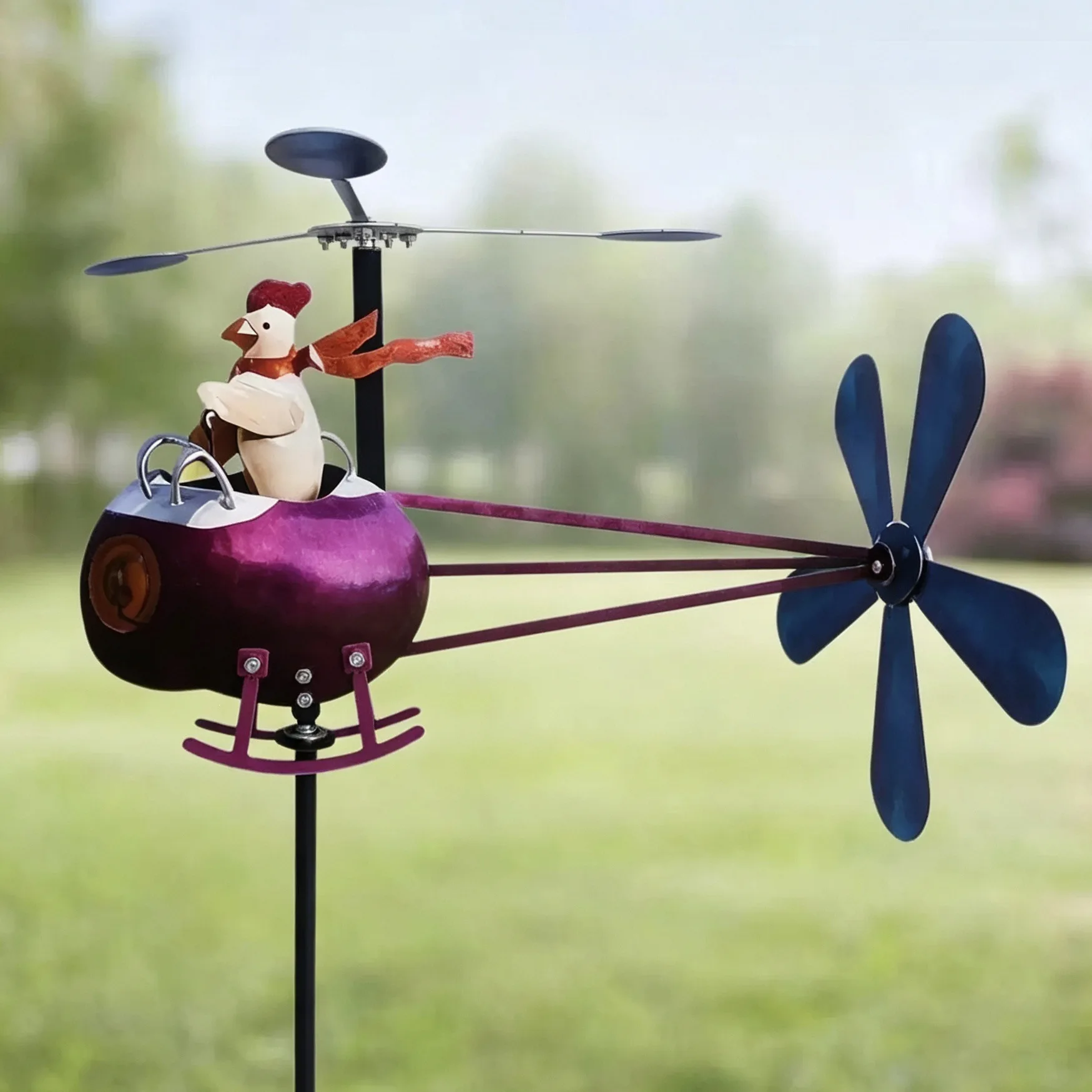 New ironwork chicken driving a helicopter windmill for courtyard lawn rotating wind direction indicator for garden decoration
