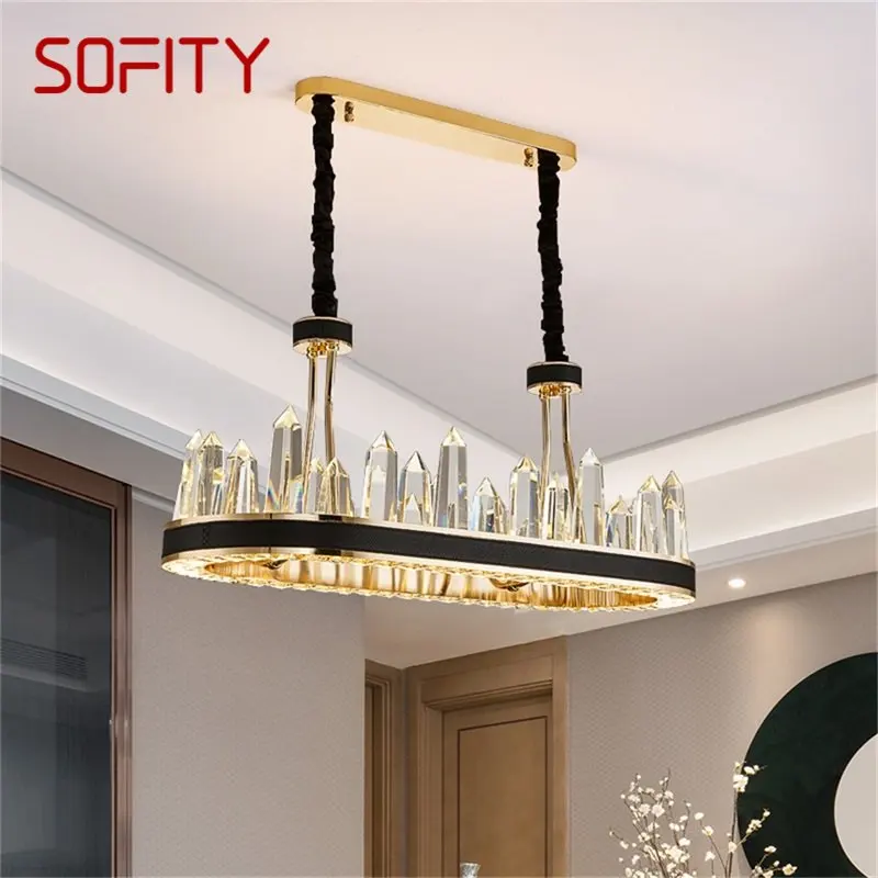 

SOFITY Chandelier Crystal Rectangle Pendant Lamp Postmodern Home LED Leather Light Fixture for Living Dining Room