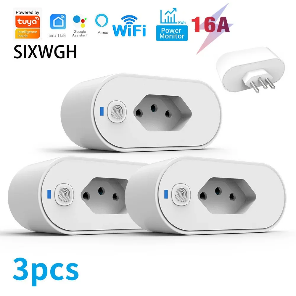 SMART PLUG-Adaptador de soquete Wi-Fi Tuya, Smart Life App Control, Alexa e Google Home, Adaptador de soquete, 16A