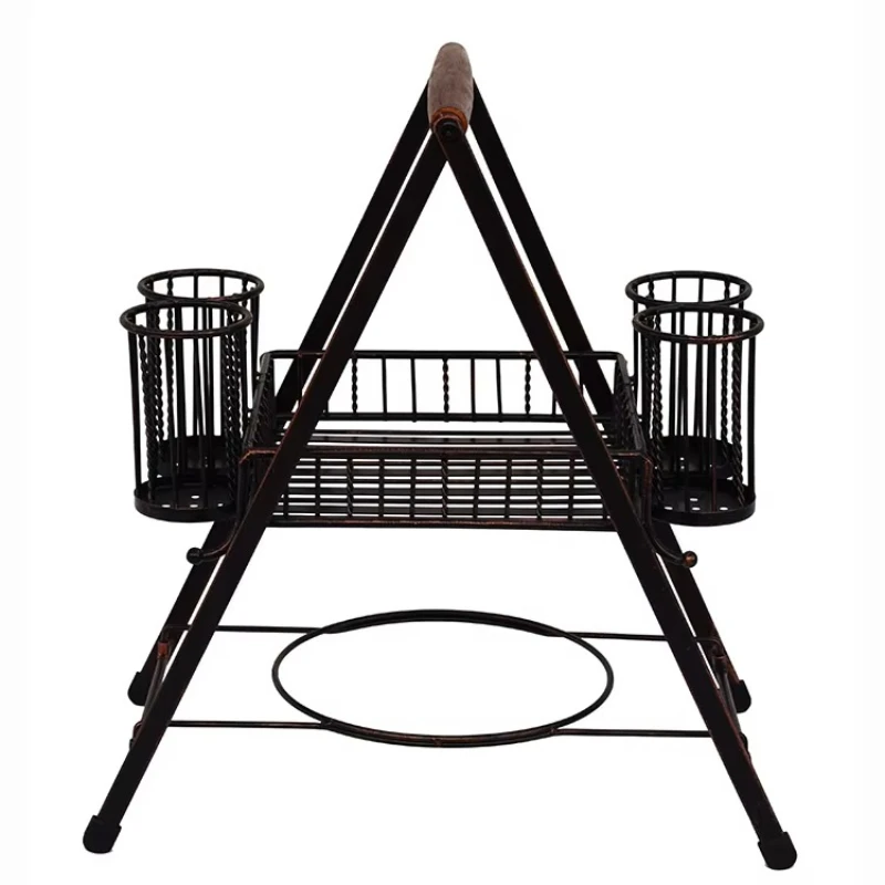 

Metal and wood foldable buffet caddy kitchen organizer board holder napkin cutlery rack