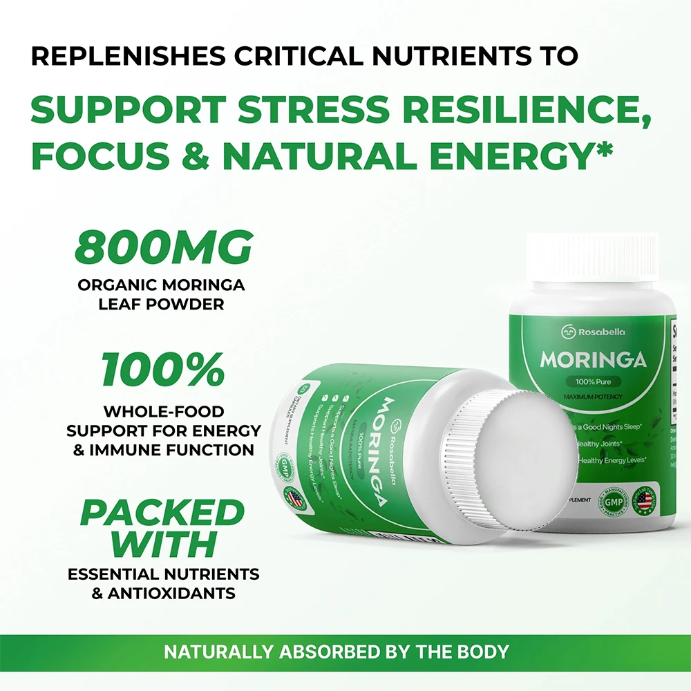

Moringa Capsules - Pure Moringa Powder - Energy, Skin, Immune & Gut Health Superfood Supplement Essential Vitamins & Amino Acid