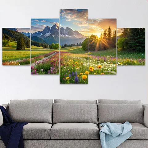 DIY Diamond Painting 5 Panel Wild Flowers Sunrise Natural Landscape Mosaic Cross Stitch Full Square/Round 5D Diamond Embroidery