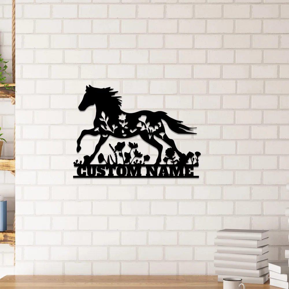 

1pc pretty horse Customized Name Tin Wall Signs Metal Wall Plaque Decor Living Room Bedroom Removable