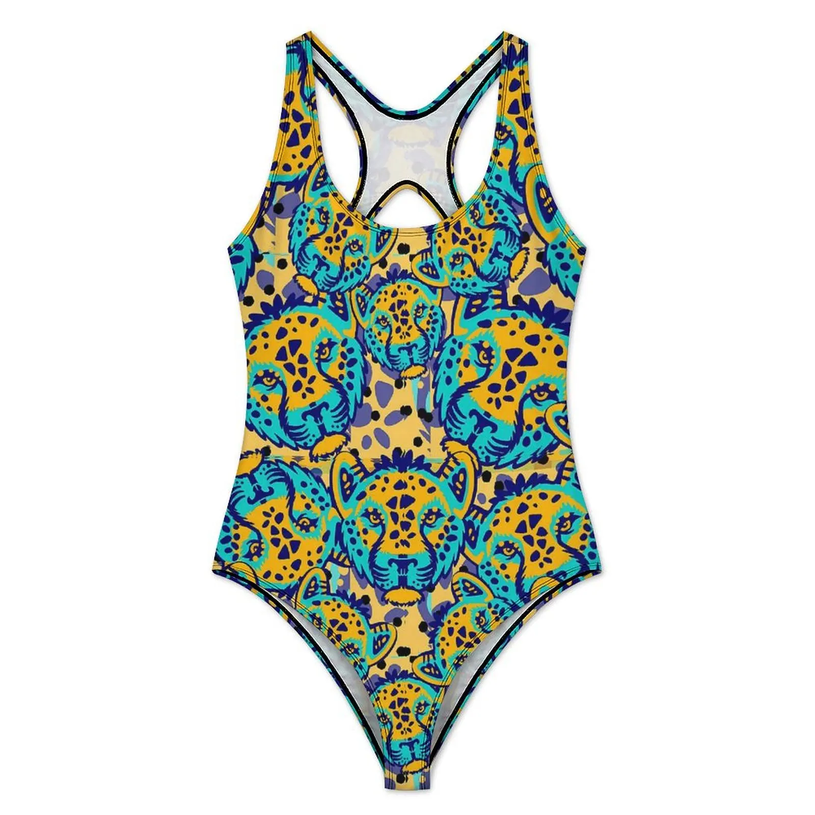 Vibrant Tiger Head Swimsuit Abstract Art One Piece Swimwear Push Up Modern Bathing Suits Sexy Holiday Swim Graphic Beach Wear
