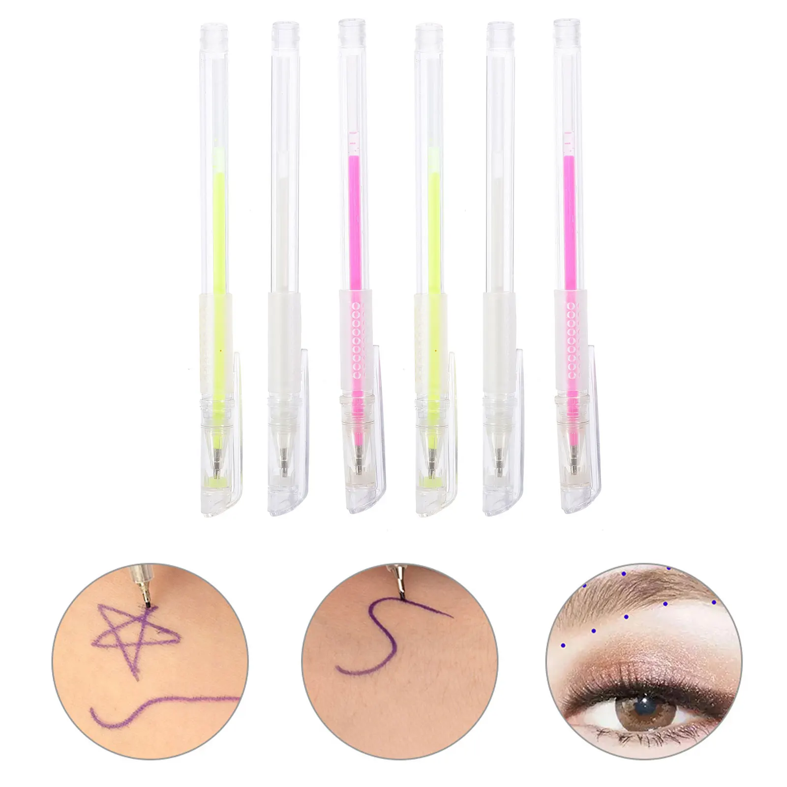 

6pcs Eyebrow Marking Pens Skin Marker Pens Portable Brow Mapping Tool Lip Line Positioning Marker Pen For Skin Surgery Earring