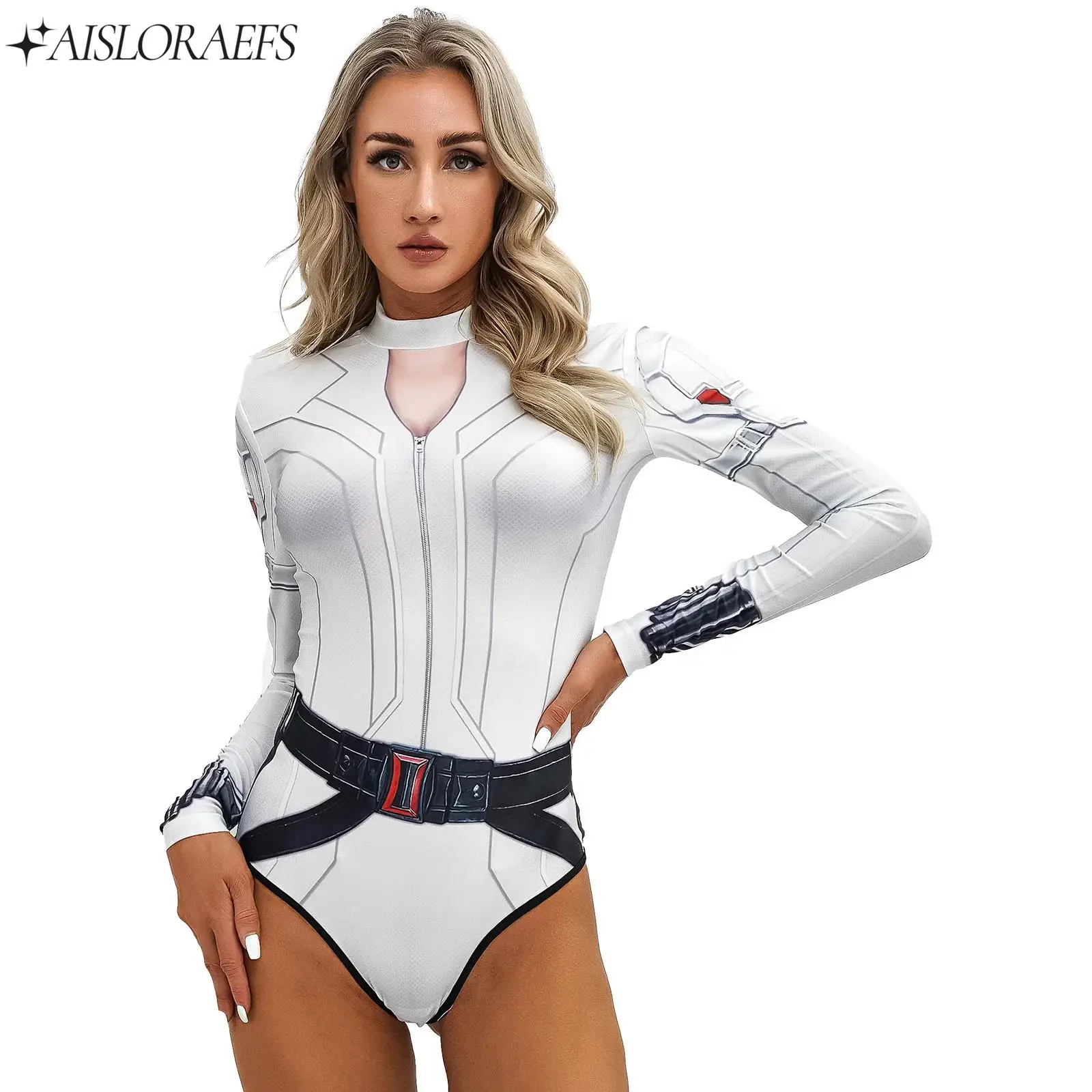 

Womens One-piece Swimsuit Stand Collar Long Sleeves 3D Stylish Jumpsuit Swimming Bathing Surfing Pool Party Beachwear Swimwear