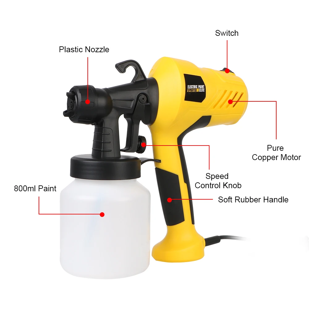 Spina UE con vaso di vernice Utensili elettrici Controllo del flusso Aerografo Spruzzatore di vernice elettrico Ad alta potenza 800 ML Grande capacità