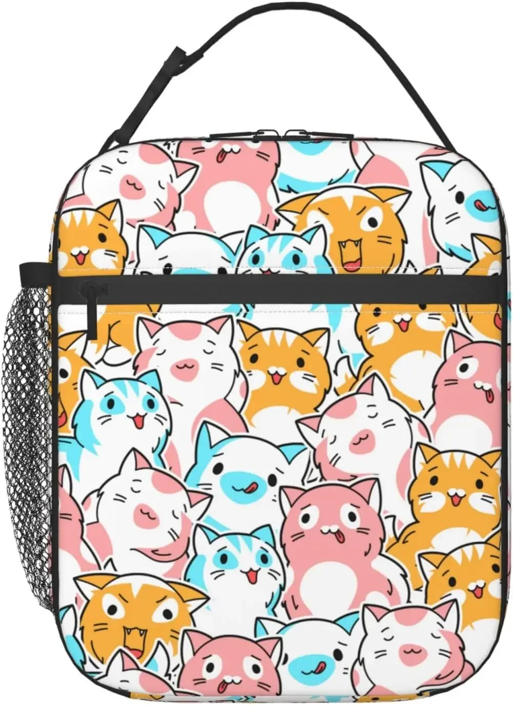 Cute Cats Lunch Box with Side Pocket Portable Reusable Lunch Bags for Women Men Insulated Lunch Tote Bag for Office Work Picnic