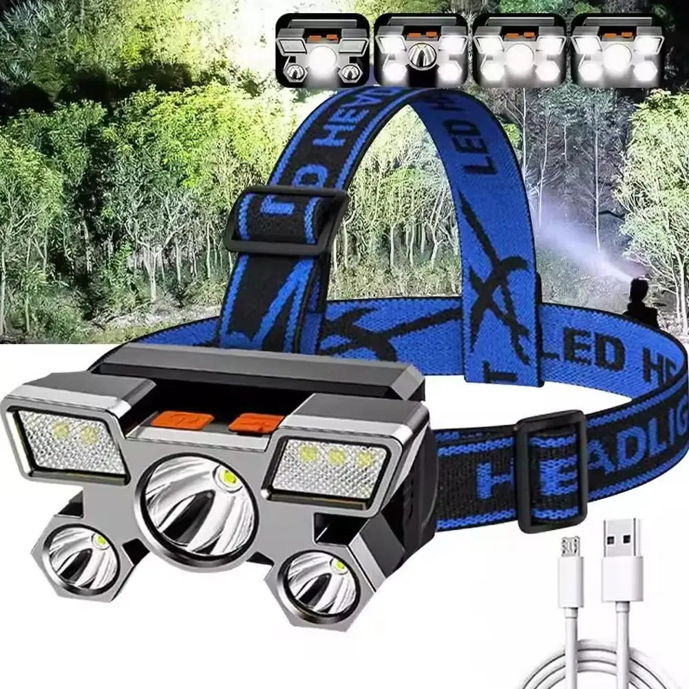 5 LED Flashlight Rechargeable High Brightness Multi-Level Adjustment Fishing Cycling Headlamp Hunting Torch