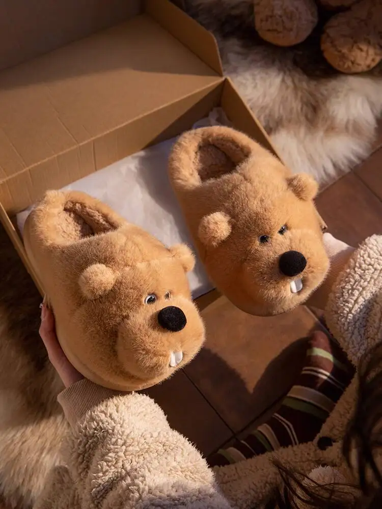 Man Women's Home Slippers 2025 Autumn Winter New Cute Capybara Plush Slippers Indoor Home Warm Non Slip Fleece Cotton Slippers