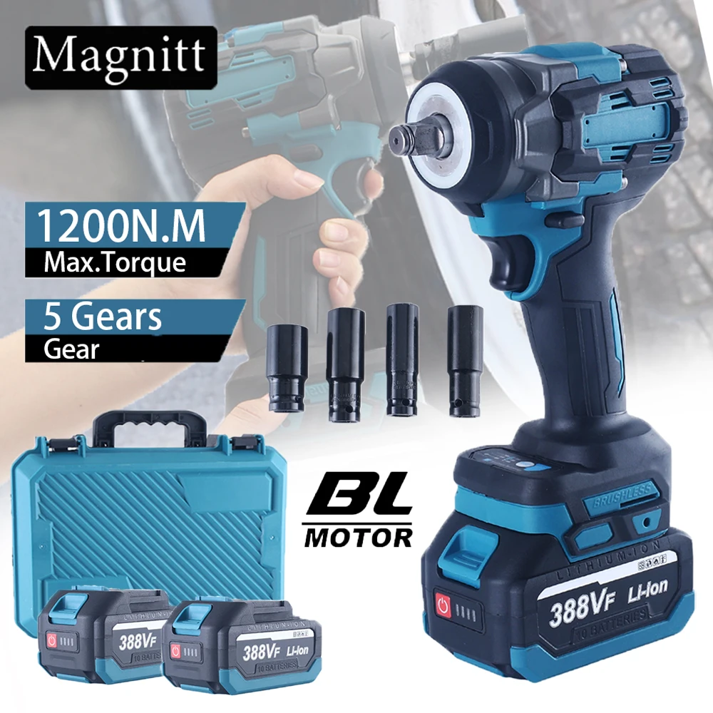 Chiave elettrica a impulsi senza fili con motore brushless, coppia di 1200 N.M, 5 velocità, attacco quadrato da 1/2 pollice, cacciavite elettrico, utensili elettrici per batteria Makita.