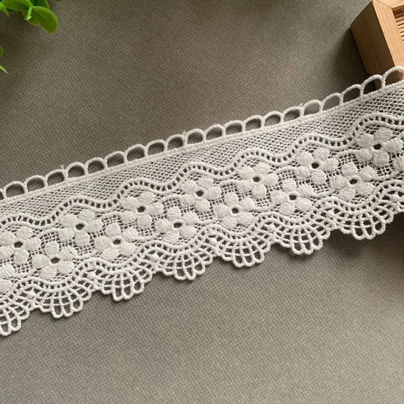 

3 yards/White Cotton Hollow Embroidered Guipure Lace, Ribbon Fringe Edge Trim, Dress Collar Cuffs, DIY Sewing Decor, 6.5cm Wide